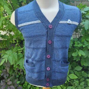 Monte Carlo Collection Blue Striped Wool Blend‎ Knit Sweater Vest Size 38